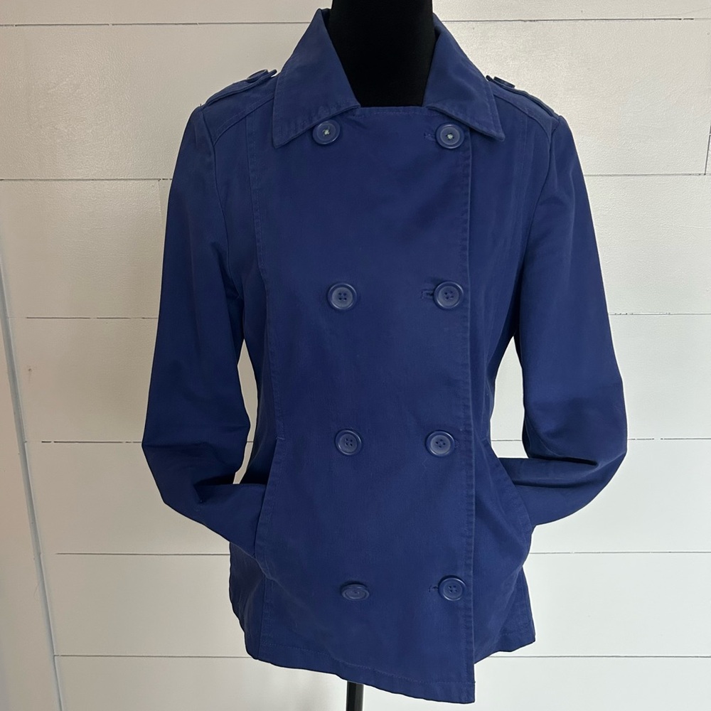 Johnnie B Boden Double Breasted Short Navy Chambray Jacket Peacoat Side Pockets